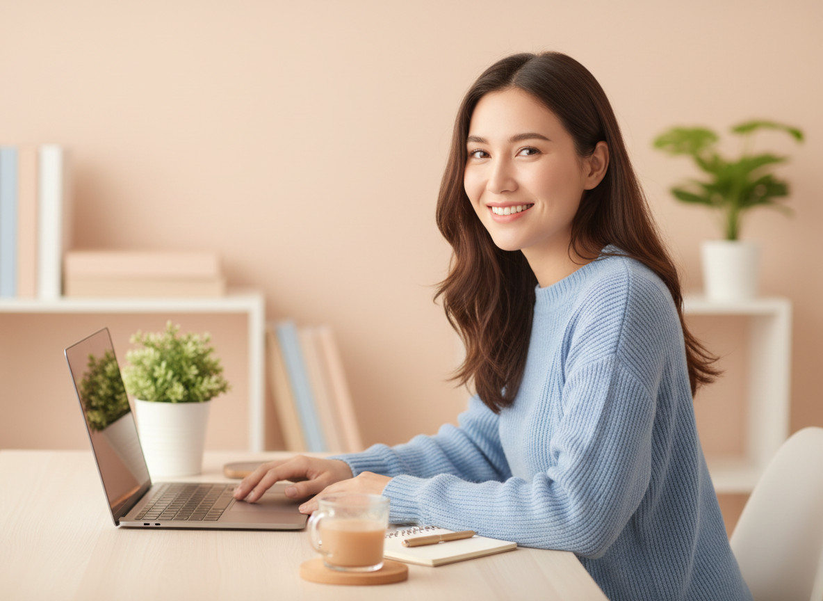 Kerry writing at her desk